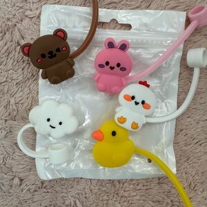 5pk Straw Toppers Cute Animals Easter Basket Gifts